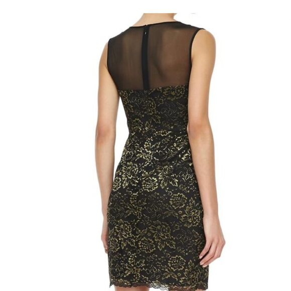 Diane von Furstenberg Black with Gold Metallic Lace Nisha Cocktail Sheath Dress - Picture 12 of 12